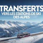 Navette de transfert dans les Alpes enneigées