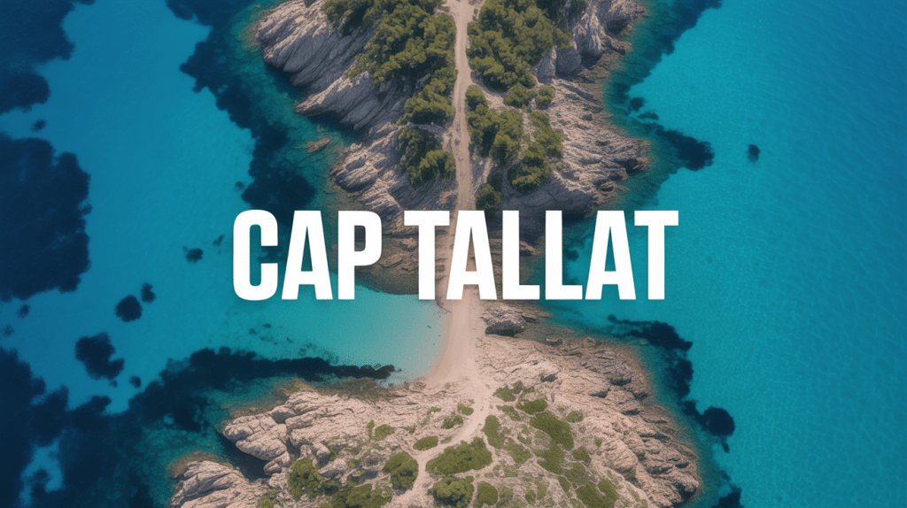 Vue aérienne spectaculaire de Cap Taillat, isthme sableux et côte méditerranéenne