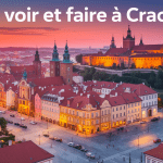 Vue aérienne de Cracovie avec Place du Marché, Château du Wawel et Vistule