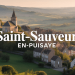 Vue panoramique de Saint-Sauveur-en-Puisaye, village bourguignon sur colline