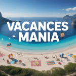 Vue aérienne plage Vacances Mania, activités créatives colorées