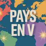 Illustration du planisphère avec points lumineux des pays en V