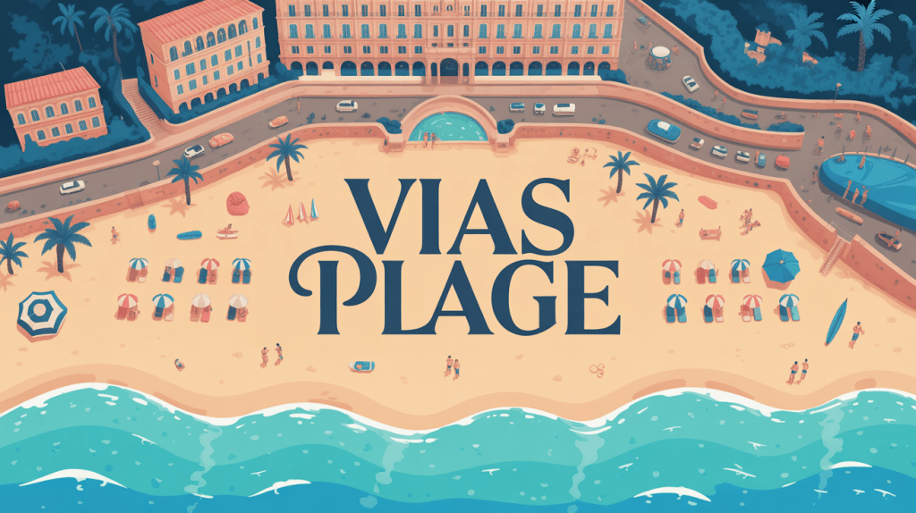 vue aerienne stylisee de vias plage station balneaire mediterraneenne