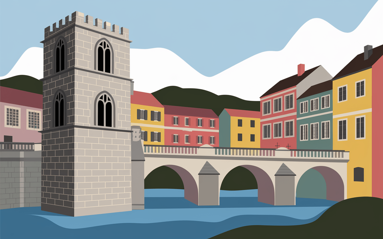 Tour-clocher et pont ancien à L'Isle-Jourdain