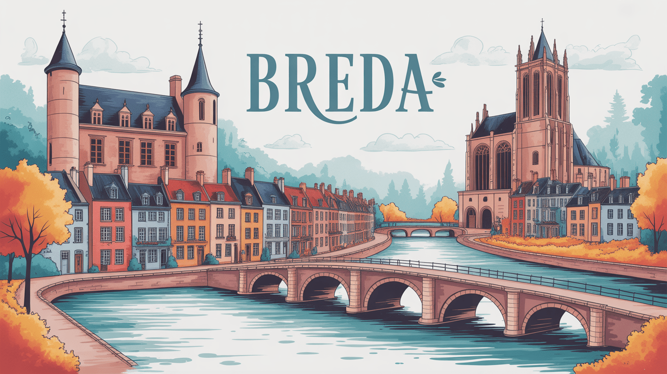 Vue stylisée de Breda avec château et canaux