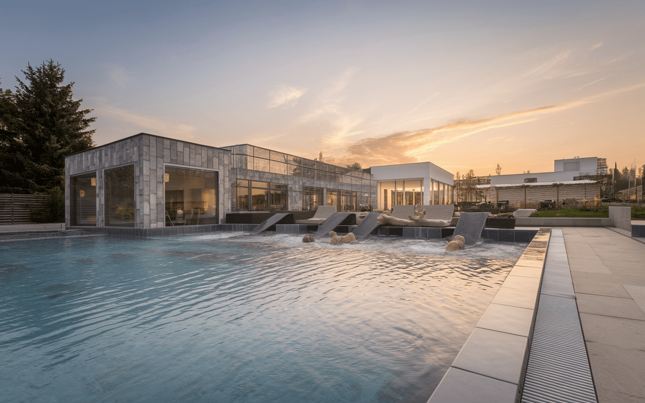 Centre thermal de Cazaubon Barbotan avec bassins fumants