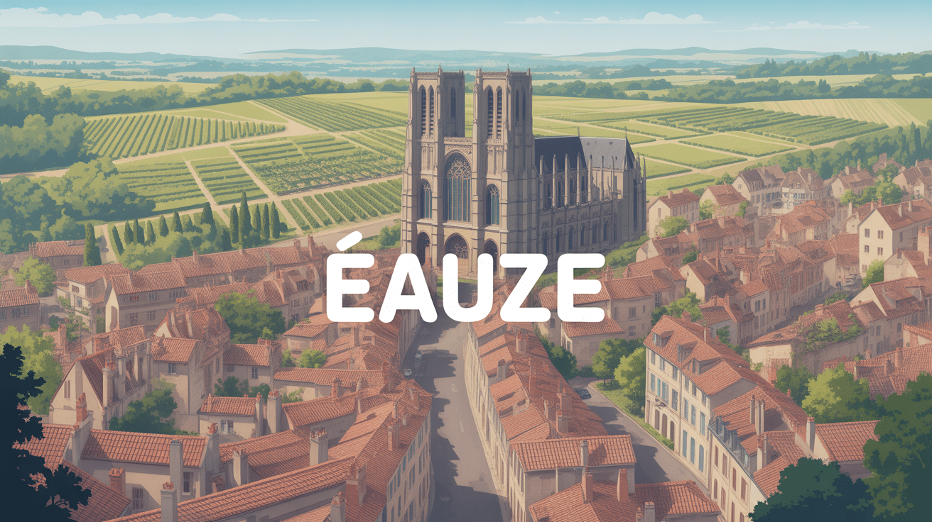 Vue aérienne de la ville médiévale d'Éauze