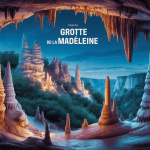 Caverne souterraine illuminée avec formations spectaculaires