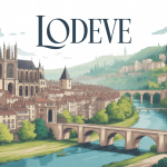 Vue panoramique de Lodève avec cathédrale gothique et ponts anciens