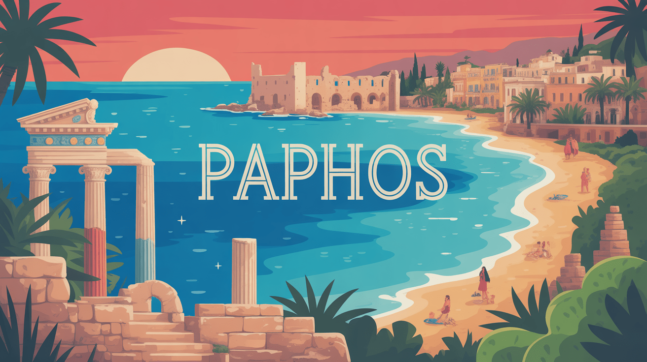 Vue panoramique de Paphos avec ruines antiques et plages