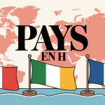 Illustration stylisée de drapeaux de pays en H avec mappemonde