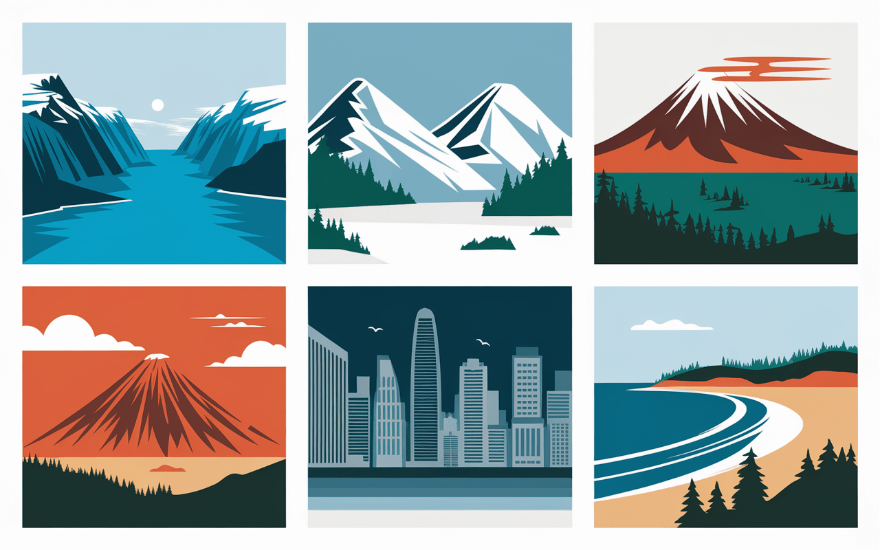 Collage des paysages emblématiques des pays en N