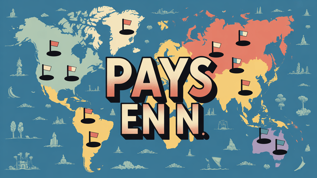 Mappemonde avec drapeaux et titre Pays en N