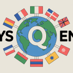 Illustration globe avec lettre Q et drapeaux