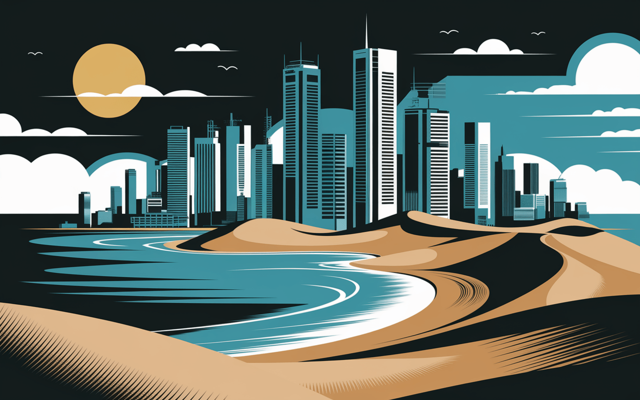 Illustration Qatar désert et gratte-ciels