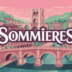 Panorama médiéval Sommières avec pont et tour