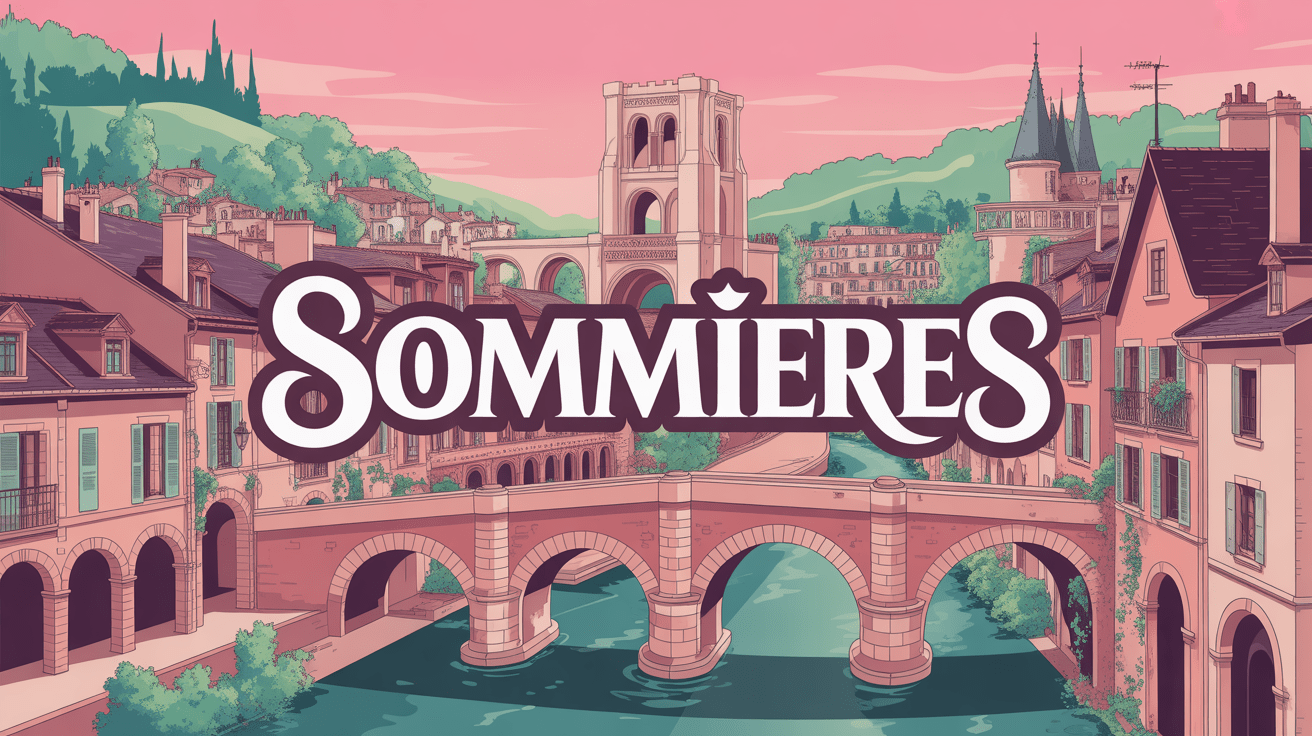 Panorama médiéval Sommières avec pont et tour