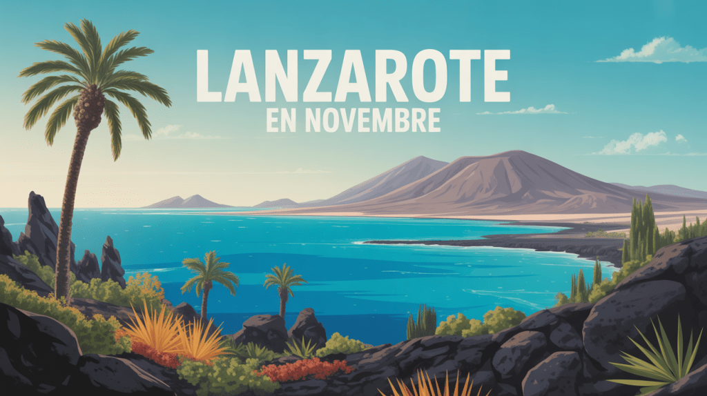 lanzarote en novembre vue volcanique et palmiers