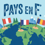 Planisphère stylisé avec drapeaux des pays en F