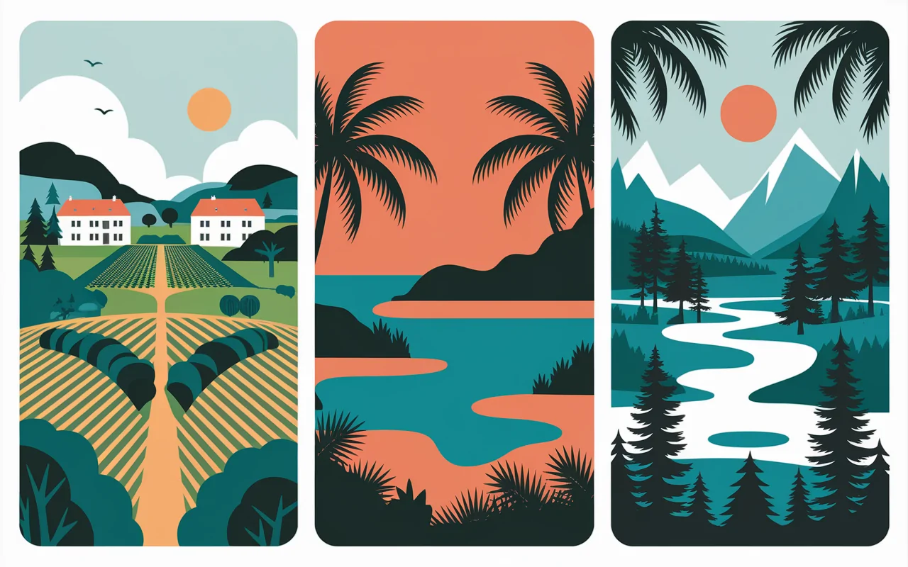 Triptyque paysages des pays en F