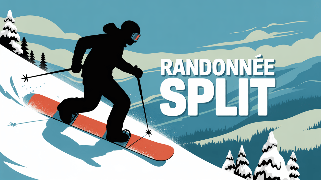 Snowboarder randonnée split portant splitboard en montée