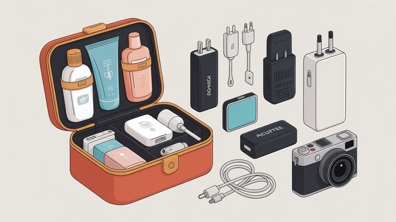 accessoires indispensables illustration liste valise vacances