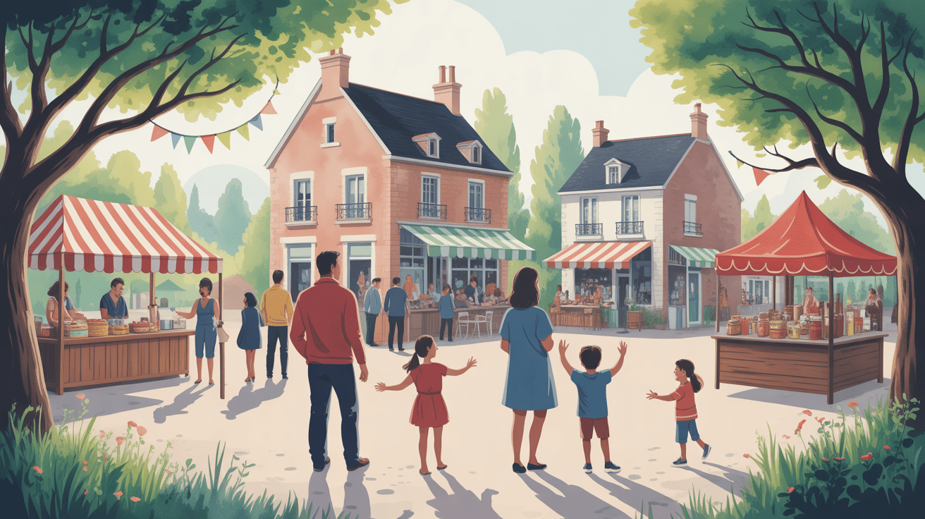 scène vie village beaumont sur deme marché habitants