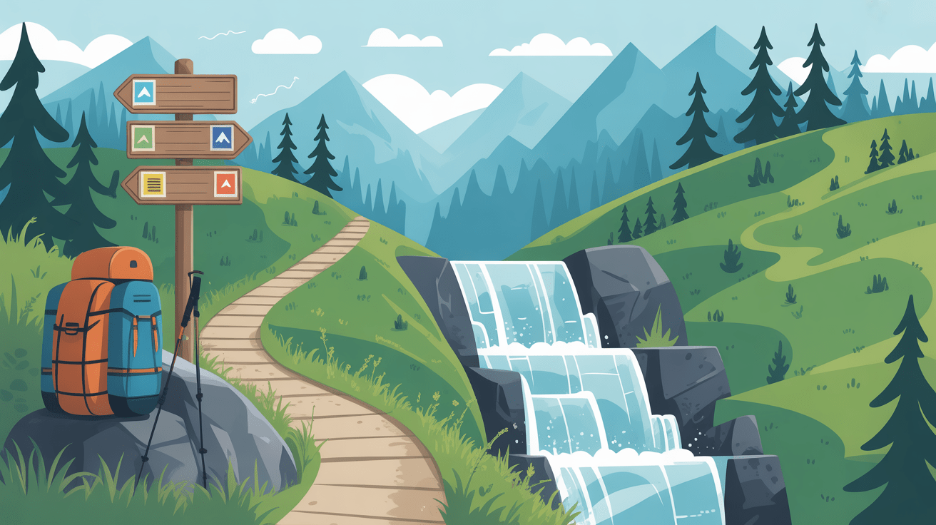 Sentier vers la cascade de l’éventail panneaux balises