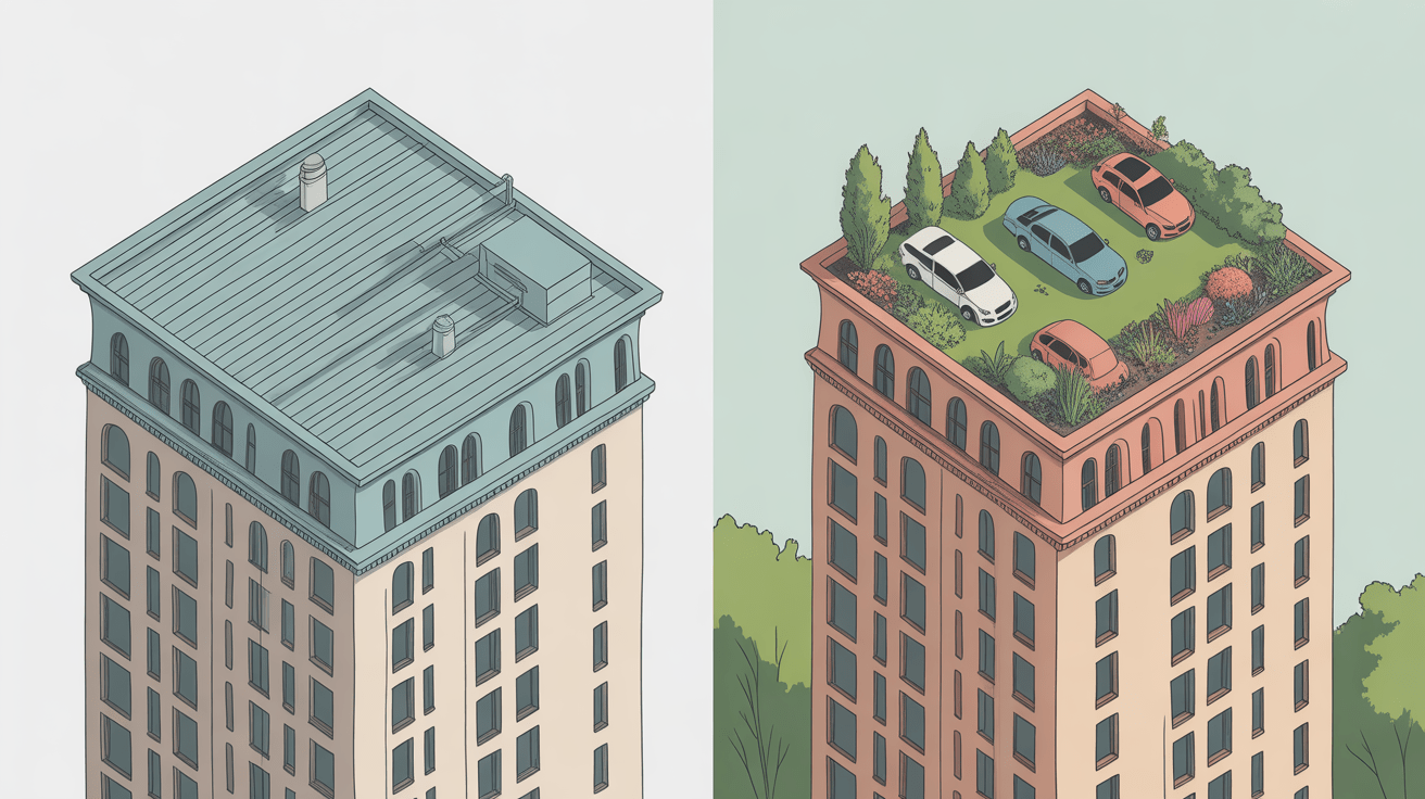 Comparaison park roof végétalisé vs toiture classique