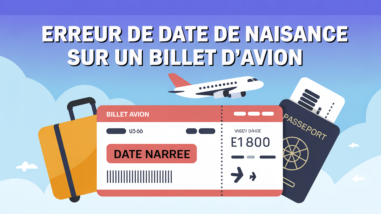 Erreur date de naissance billet d’avion sur billet barré en rouge