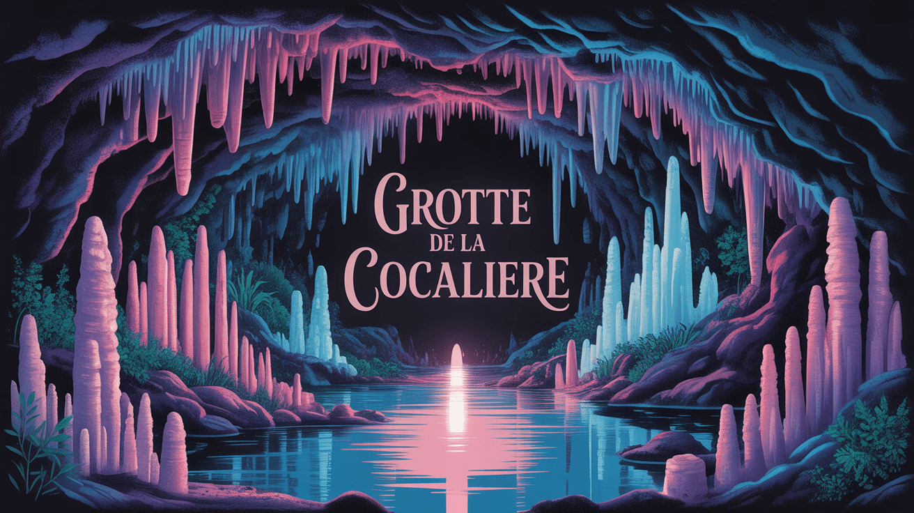illustration grotte de la cocaliere avec stalactites et bassins