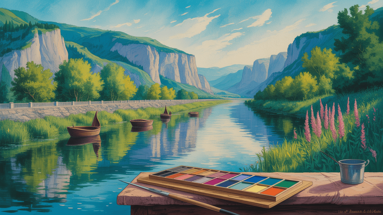 Paysage de l'île des impressionnistes avec chevalet et nature