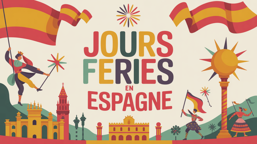 calendrier stylisé jours fériés espagne drapeaux monuments