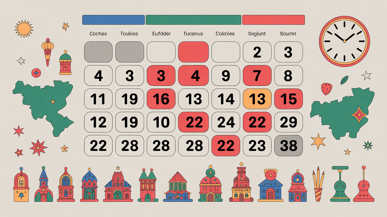 calendrier mural jours fériés espagne régions