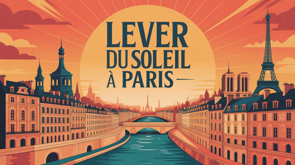 Illustration lever du soleil Paris bâtiments emblématiques