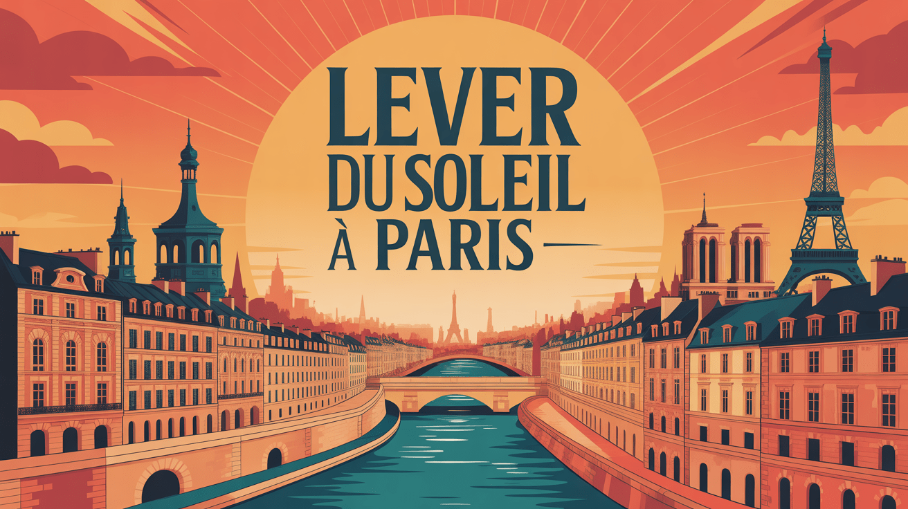 Illustration lever du soleil Paris bâtiments emblématiques