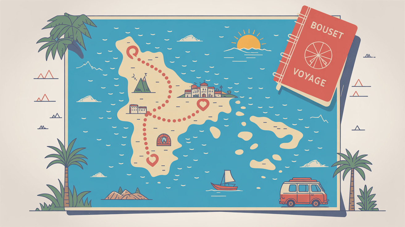 location van en corse carte itineraire stylisee