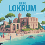 Vue panoramique ile Lokrum végétation eaux turquoise ruines monastère