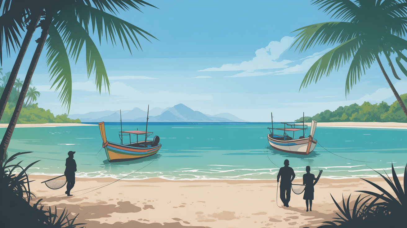 plage turquoise padang bai bali pêcheurs