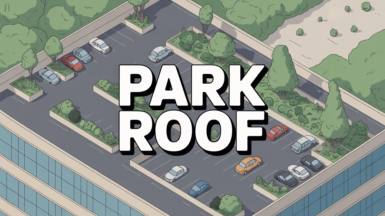 Park roof parking sur toit avec jardins et voitures