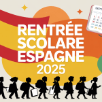 Illustration rentrée scolaire Espagne 2024 avec enfants et calendrier