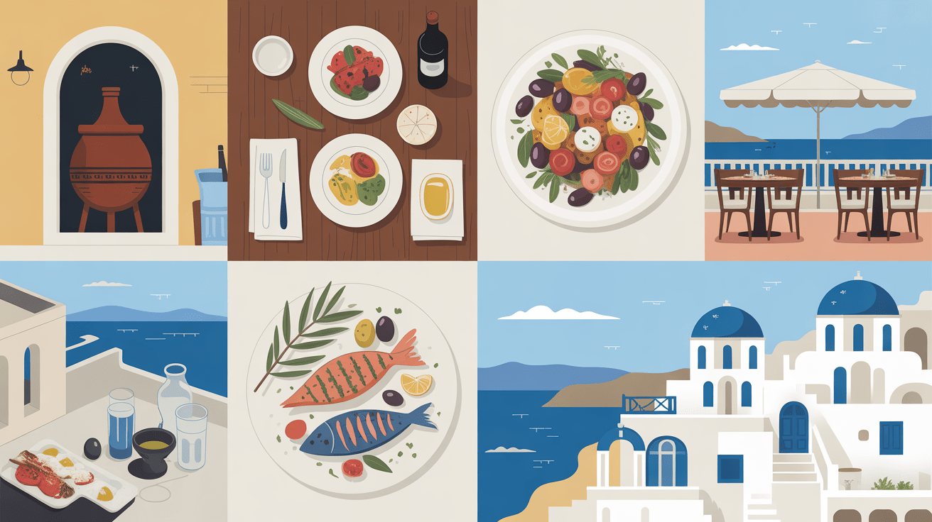 Table plats grecs taverne restaurant ios greece