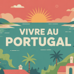 vue stylisée vivre au portugal avec collines et côte atlantique