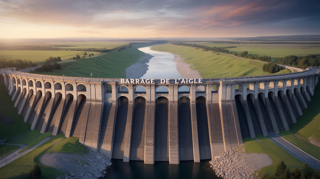 Illustration vectorielle du barrage de l Aigle au coucher du soleil
