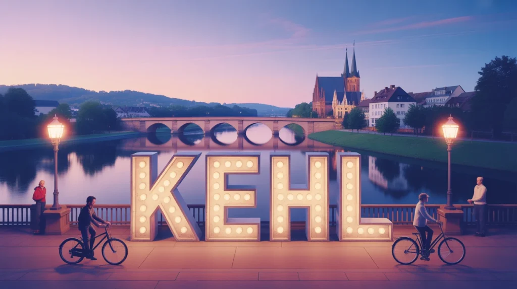 Illustration vectorielle de Kehl au bord du Rhin avec Passerelle des Deux Rives