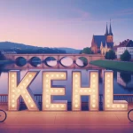 Illustration vectorielle de Kehl au bord du Rhin avec Passerelle des Deux Rives