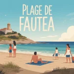 Plage de Fautea avec sable doré et tour génoise
