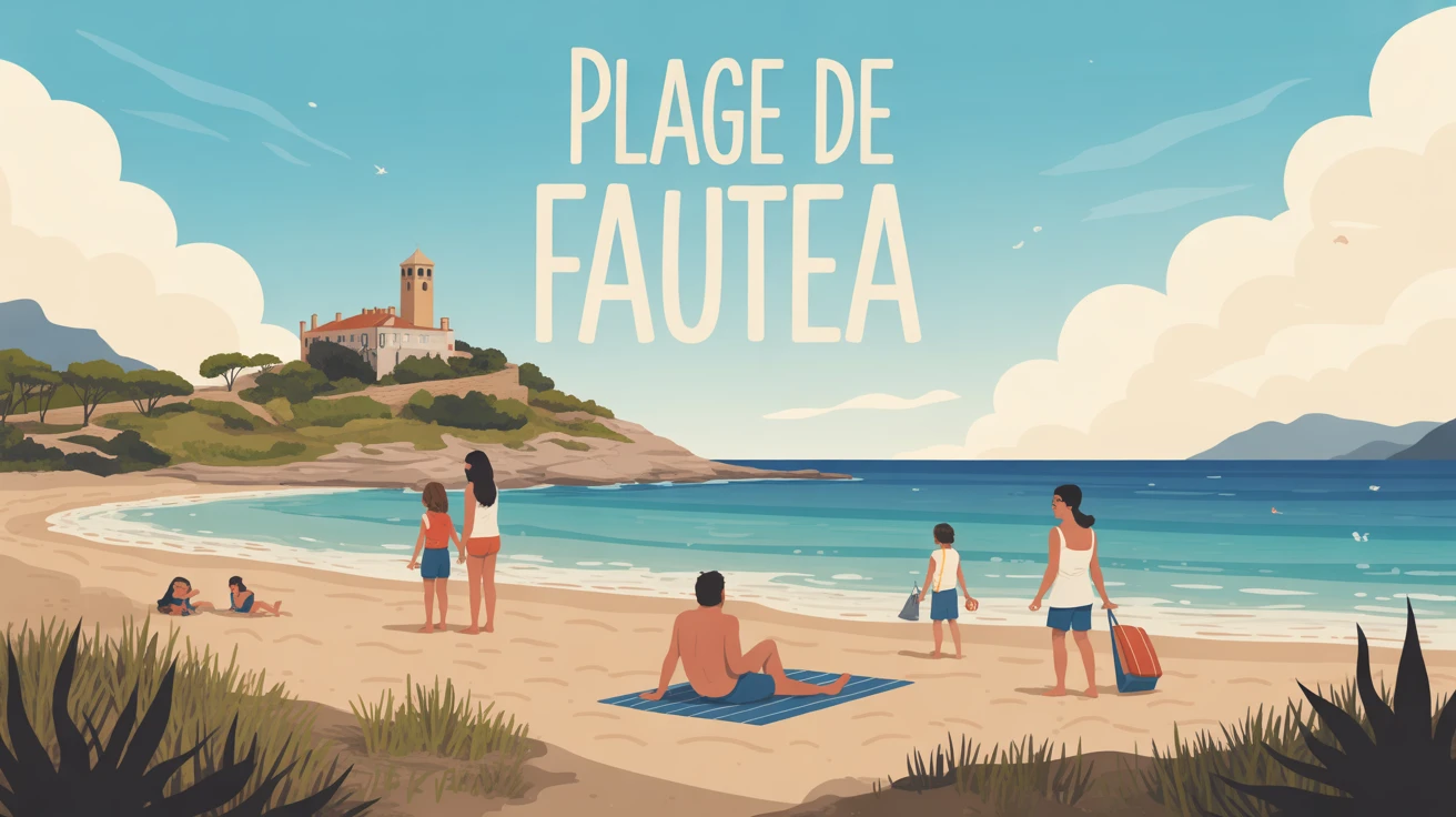 Plage de Fautea avec sable doré et tour génoise