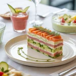 entrees froides mille-feuille saumon avocat table