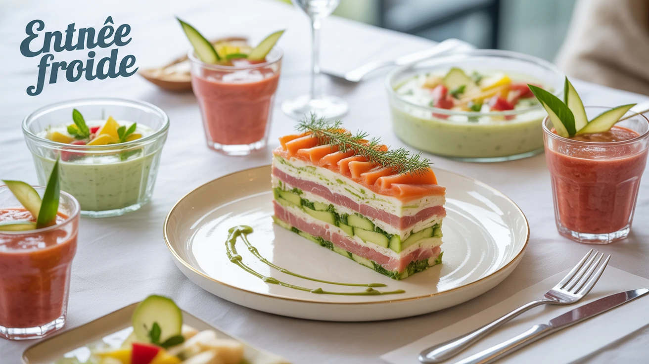 entrees froides mille-feuille saumon avocat table